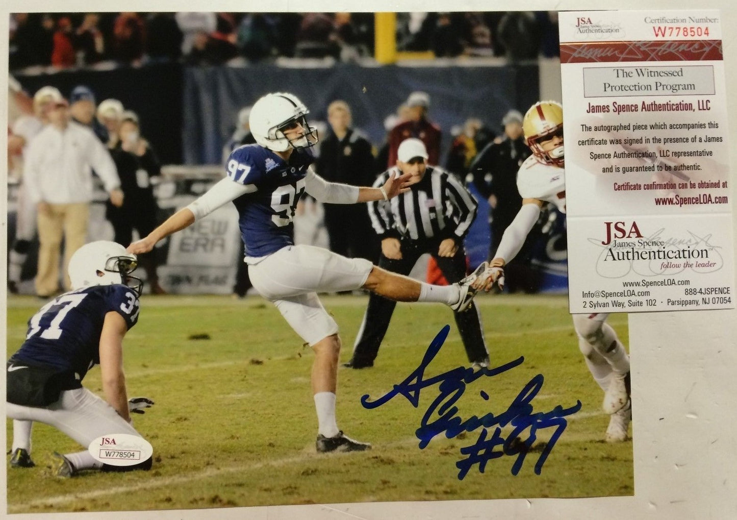 Sam Ficken Autographed Signed Penn State 8X10 Photo Jsa Coa
