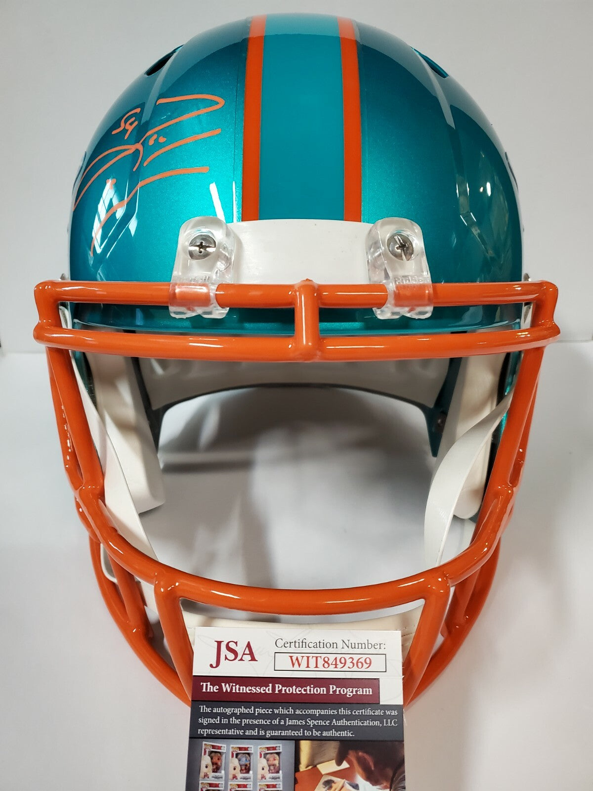 Miami Dolphins Zach Thomas Signed Insc Full Size Flash Rep Helmet Jsa Coa