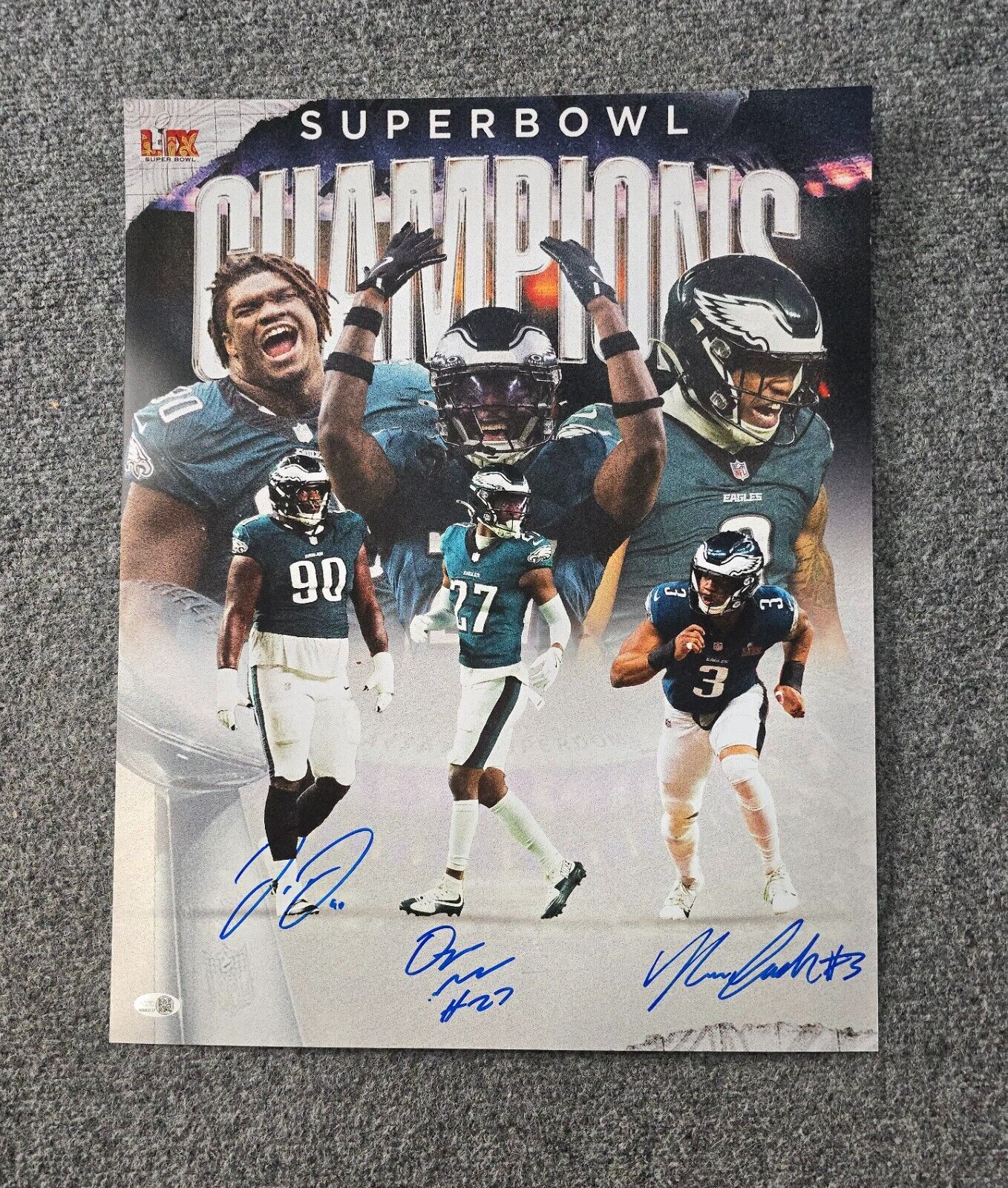 Philadelphia Eagles Davis, Mitchell, Smith Jr 3X Signed 16X20 Photo Jsa