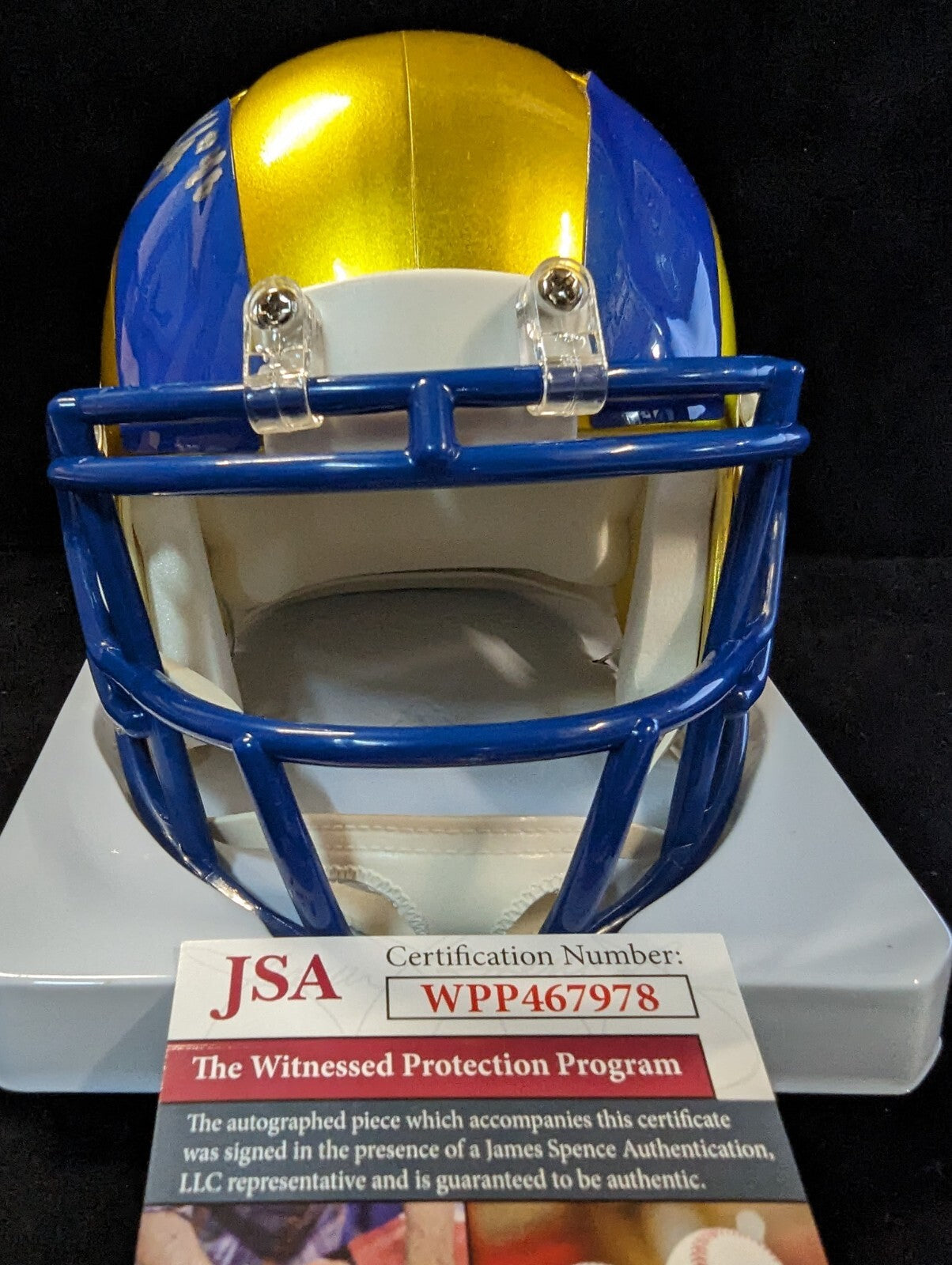 Los Angeles Rams Grant Haley Autographed Inscribed Flash Mini Helmet Jsa Coa
