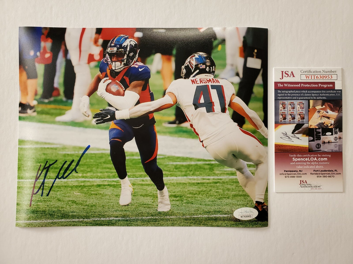 Denver Broncos Kj Hamler Autographed Signed 8X10 Photo Jsa Coa