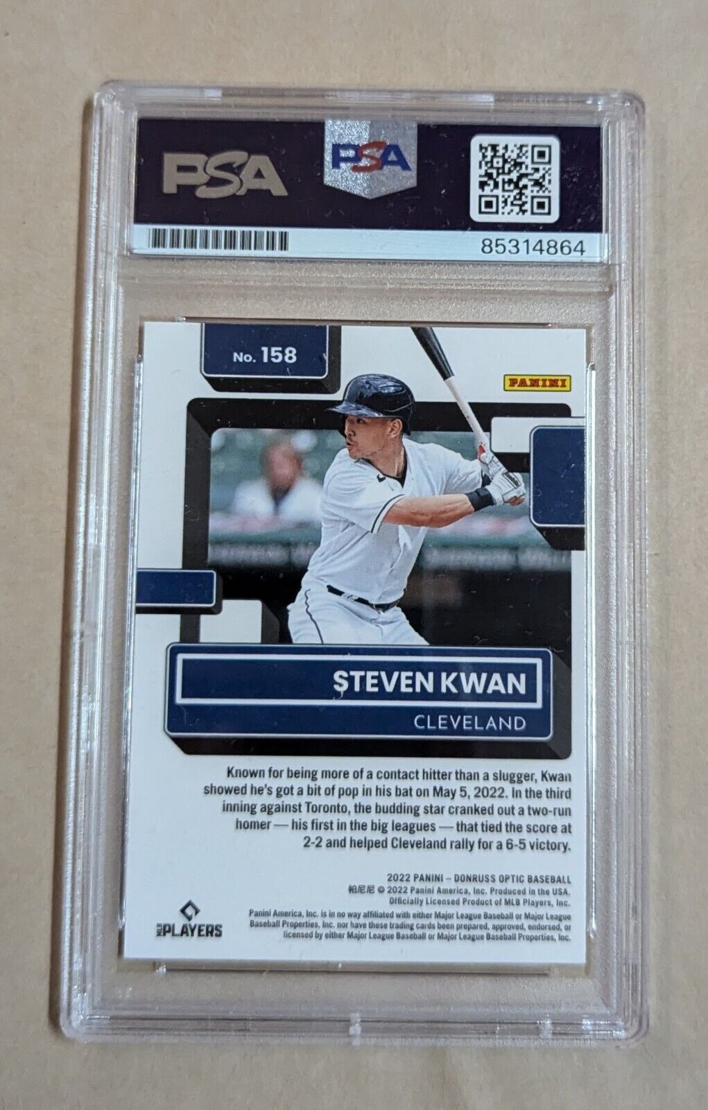 Steven Kwan Panini Donruss Optic Rated Rookie 2022 #158 Hand Signed Psa Slabbed