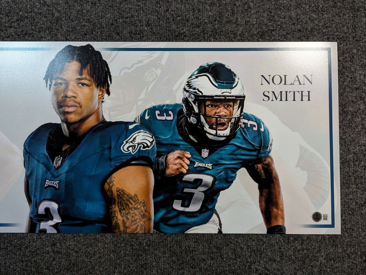 Philadelphia Eagles Nolan Smith Jr Autographed Signed 36X12 Panoramic Beckett