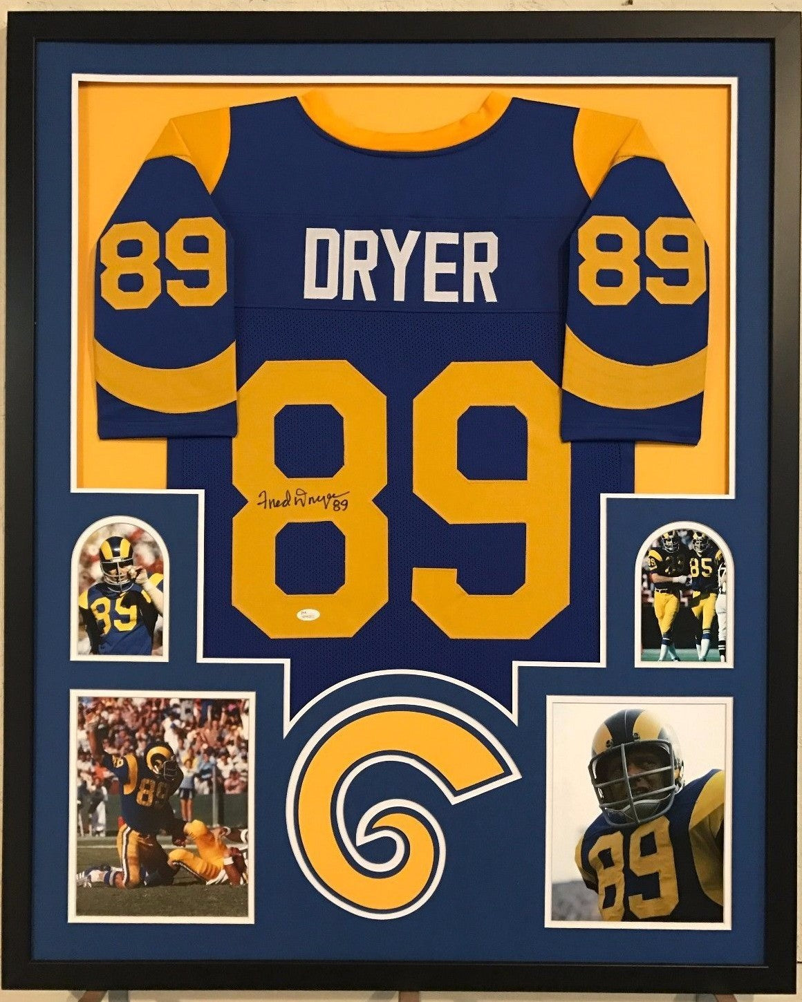 Framed Fred Dryer Autographed Signed L.A. Rams Jersey Jsa Coa