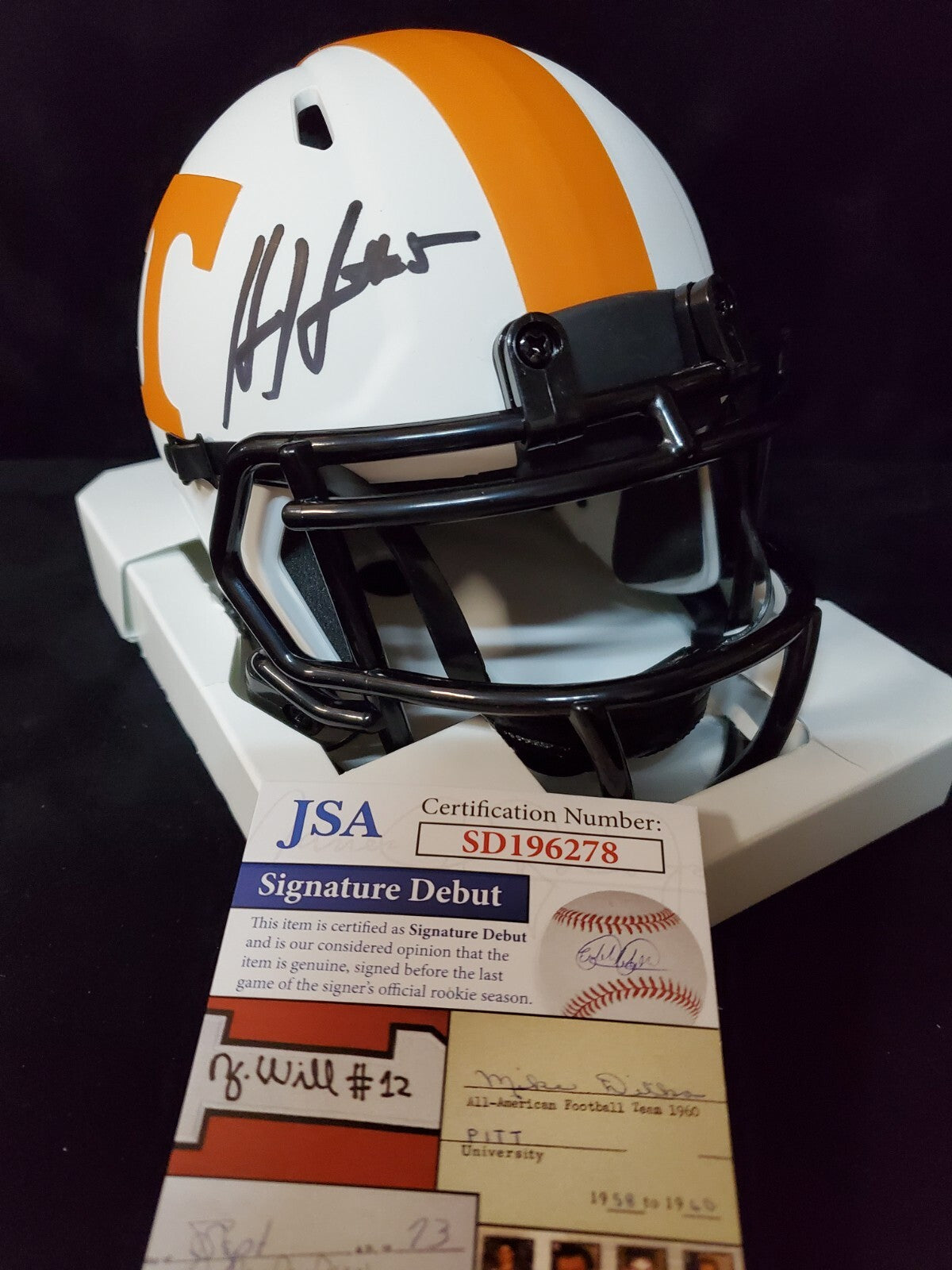 Tennessee Volunteers Hendon Hooker Autographed Signed Lunar Mini Helmet Jsa Coa