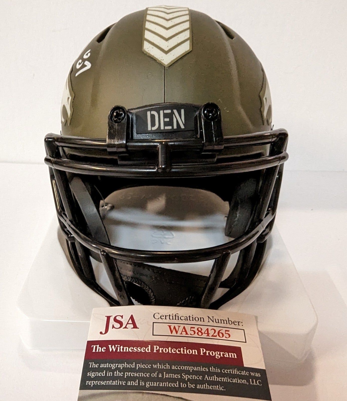 Denver Broncos Ed Mccaffrey Autographed Salute To Service Mini Helmet Jsa Coa