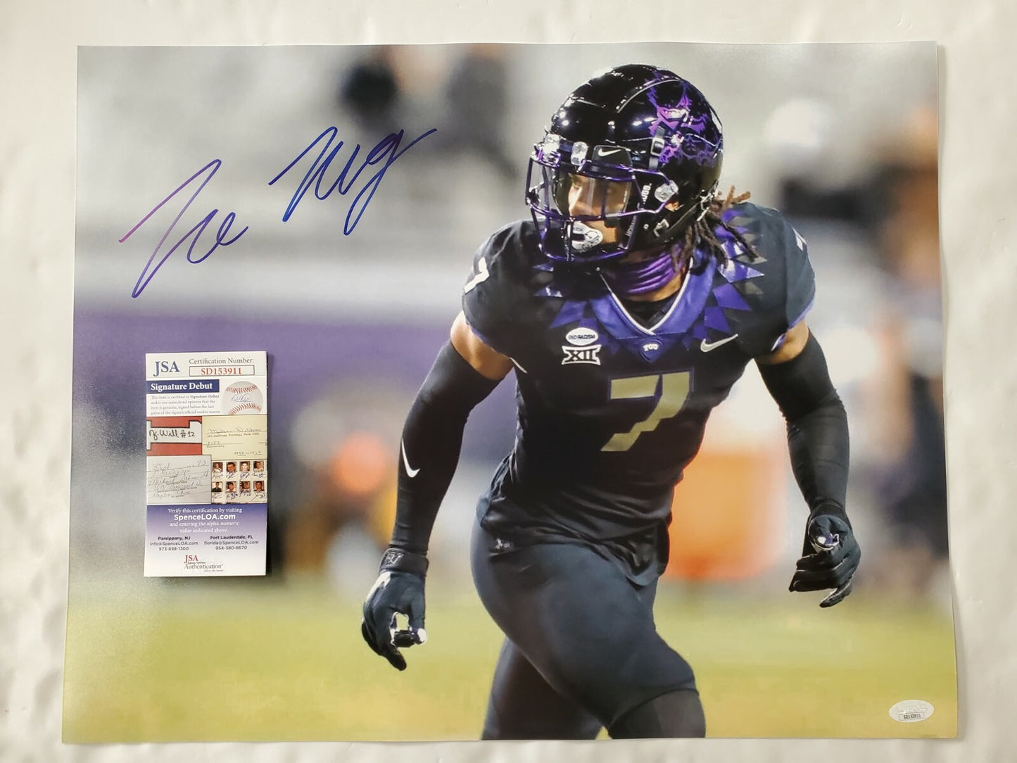 Tcu Horned Frogs Tre'von Moehrig Autographed Signed 16X20 Photo Jsa Coa