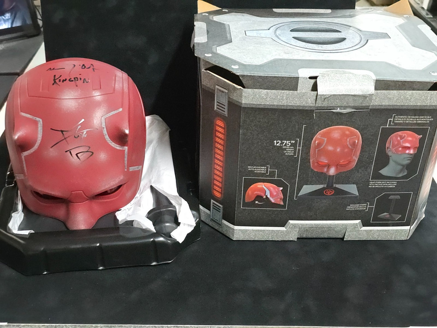 Charlie Cox / Vincent D'onofrio Signed Official Daredevil Cowl W/Stand Jsa Coa