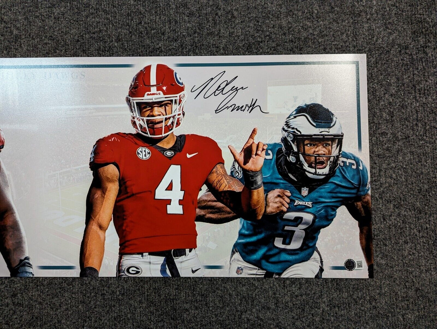 Eagles/Uga Jordan Davis & Nolan Smith Jr 2X Autographed 36X12 Panoramic Beckett