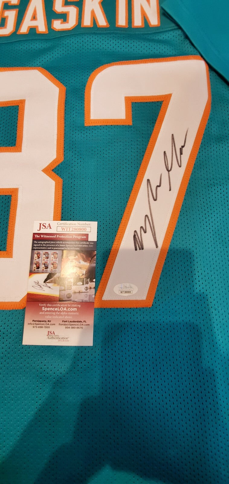 Miami Dolphins Myles Gaskin Autographed Signed Jersey Jsa Coa