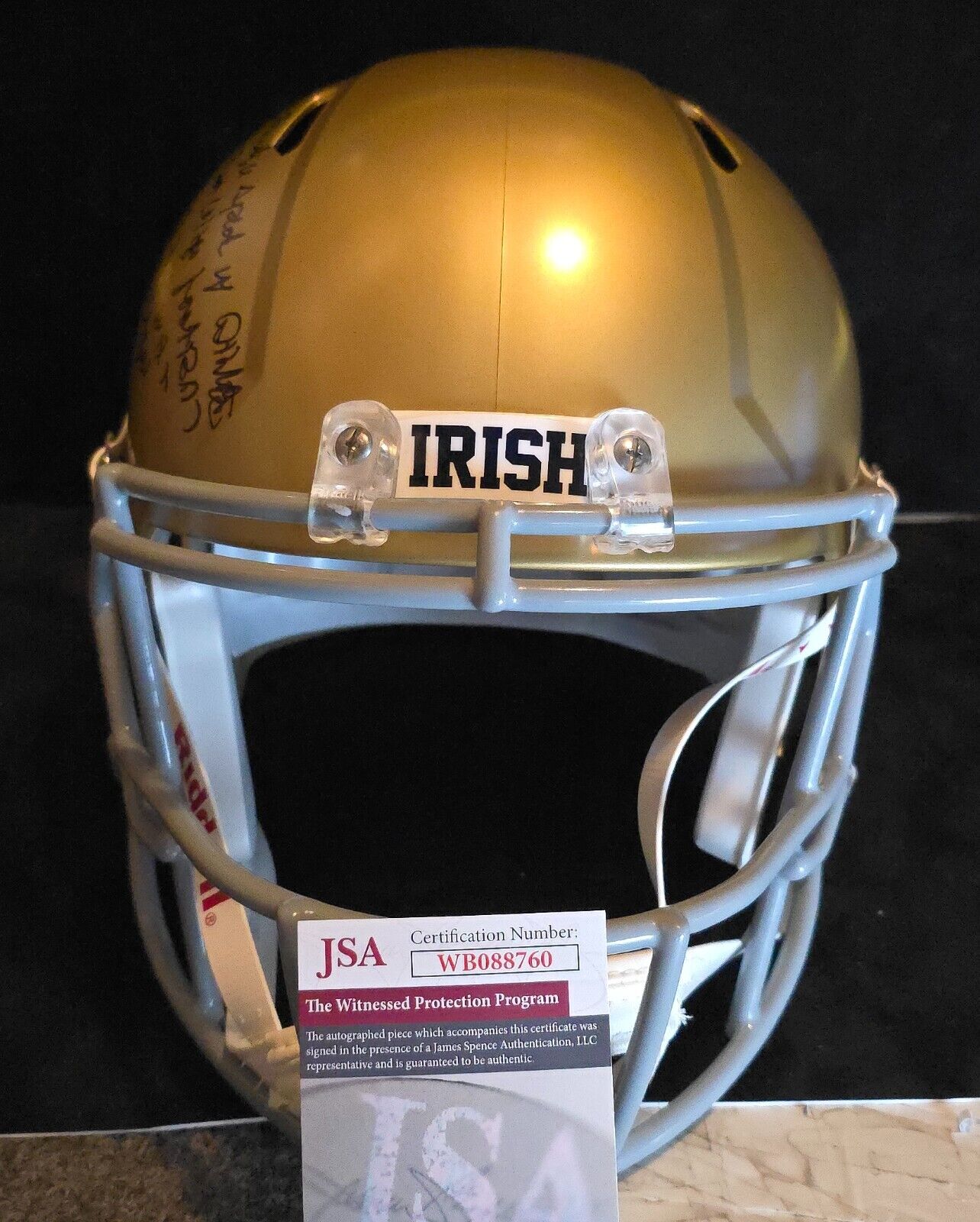 Notre Dame Fighting Irish Rudy Ruettiger Speech Full Size Replica Helmet Jsa