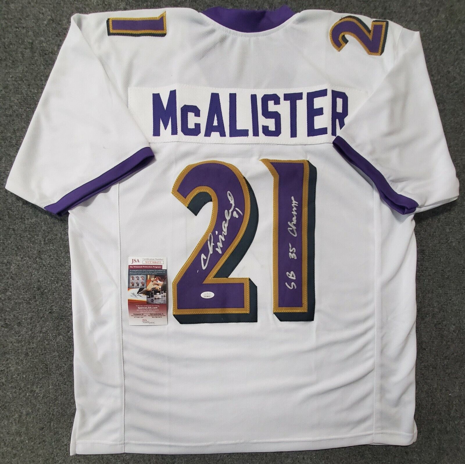 Baltimore Ravens Chris Mcalister Autographed Signed Inscribed Jersey Jsa Coa