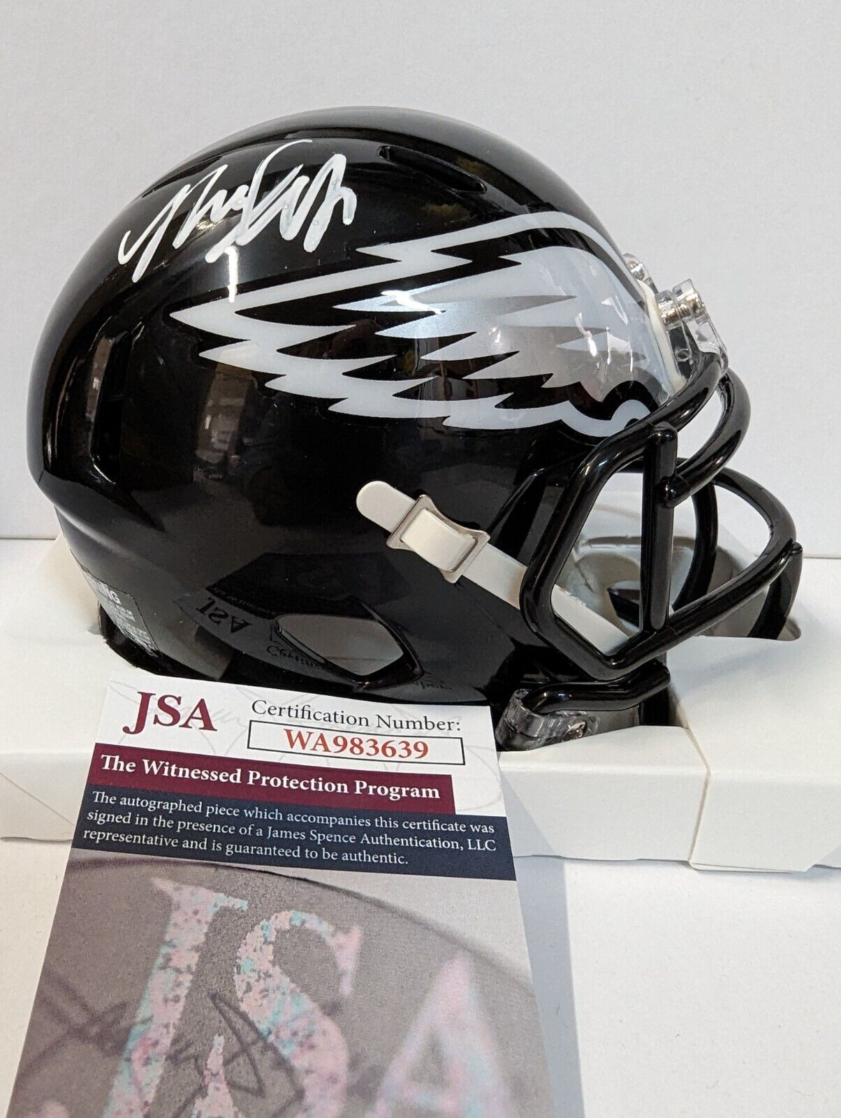 nolan helmet decals Nolan Smith Jr Signed Philadelphia Eagles Black Mini Speed Helmet JSA