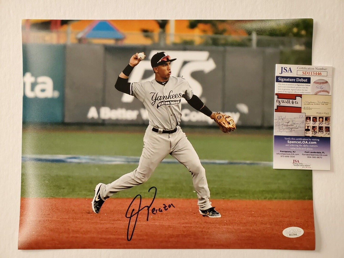 MVP Authentics New York Yankees Oswald Peraza Autographed Signed 11X14 Photo Jsa Coa 71.10 sports jersey framing , jersey framing