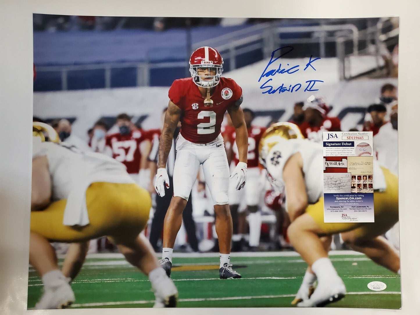 Alabama Crimson Tide Patrick Surtain Ii Autographed 16X20 Photo Jsa Coa