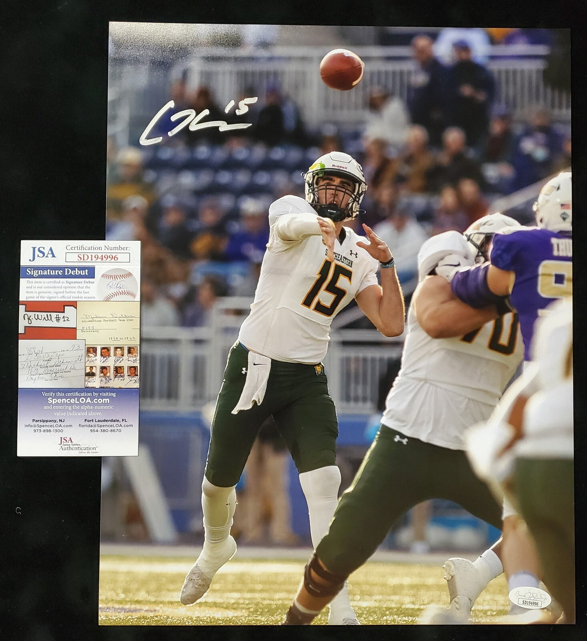 Southeastern Louisiana Lions Cole Kelley Signed 11X14 Photo Jsa Coa