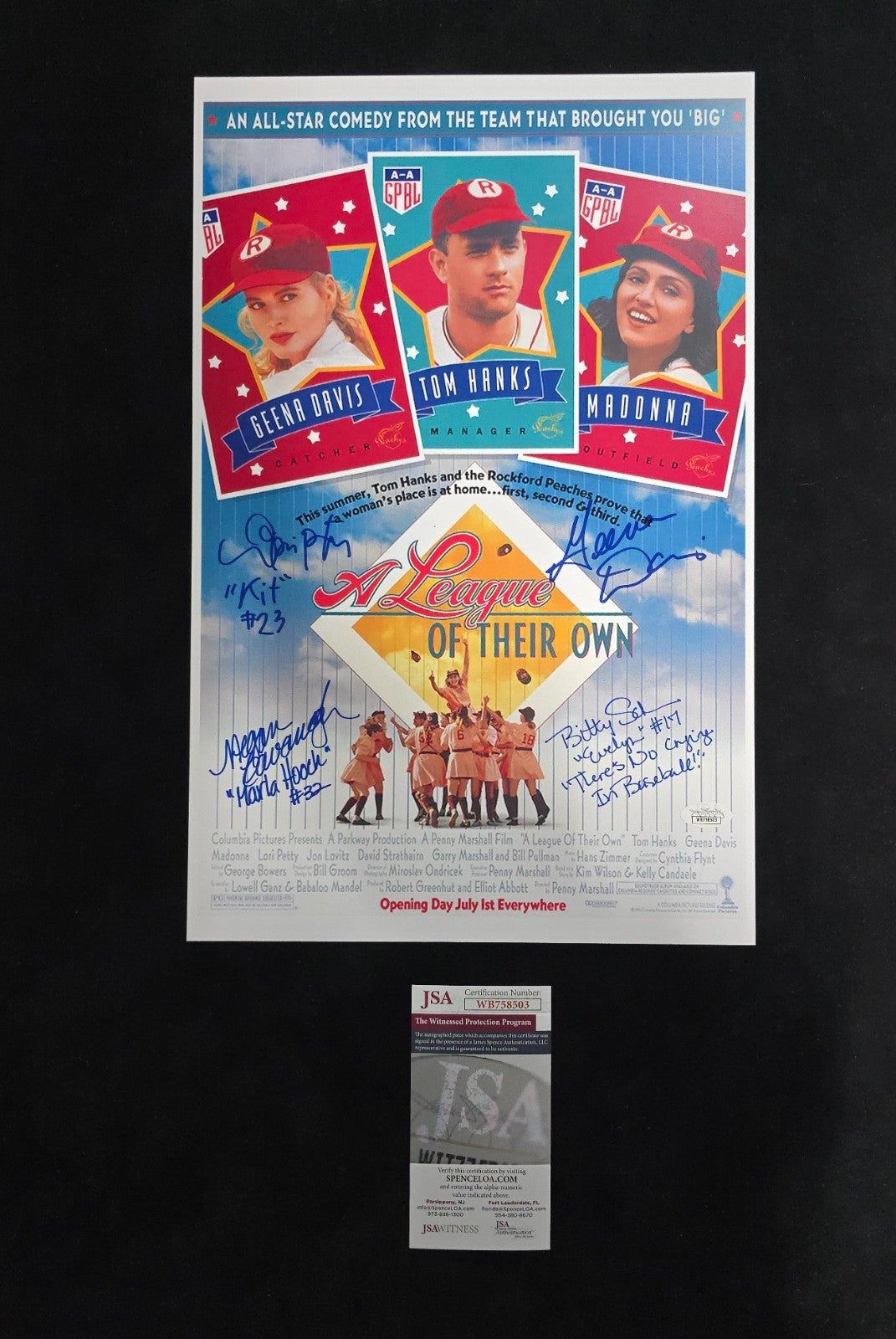 League Of Their Own Signed 11X17 Geena Davis Lori Petty Schram Cavanagh Jsa Coa