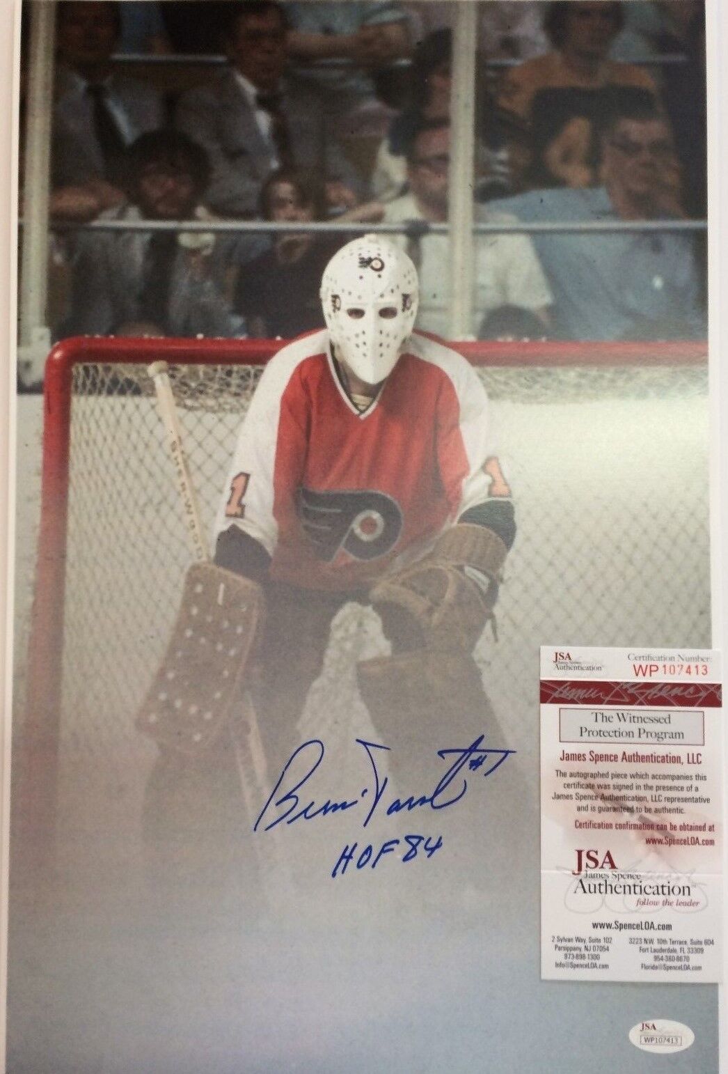 Bernie Parent Autographed Signed Philadelphia Flyers 11X17 Photo Jsa Coa