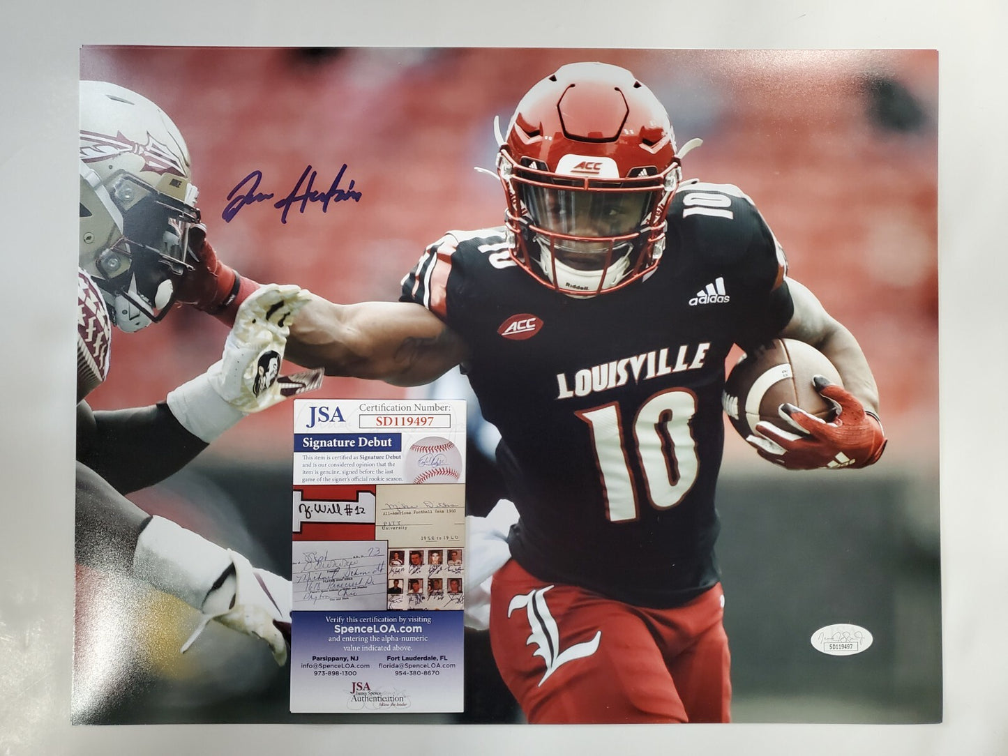 Louisville Cardinals Javian Hawkins Autographed 11X14 Photo Jsa Coa