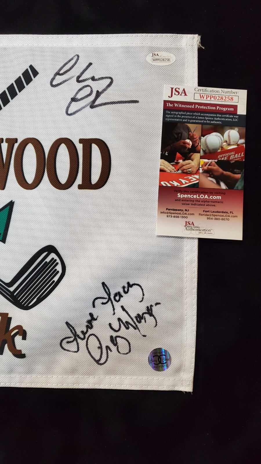 Chevy Chase, Cindy Morgan, O'keefe, Barmon Signed Caddyshack Golf Flag Jsa Coa