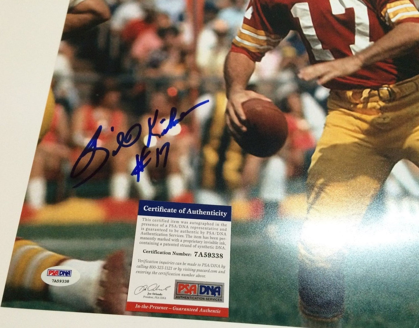 Washington Football Billy Kilmer Autographed Signed 16X20 Photo Psa Coa
