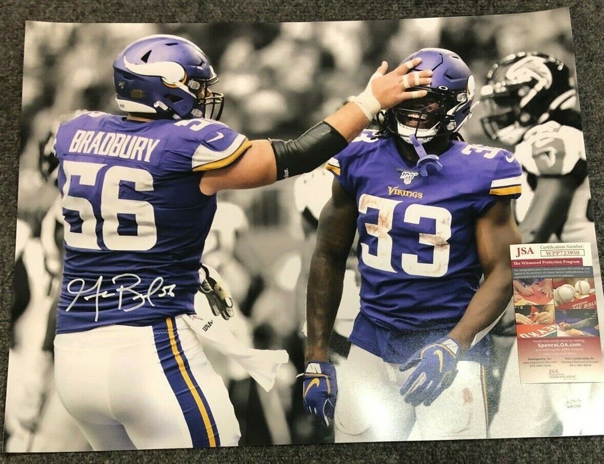 MVP Authentics Minnesota Vikings Garrett Bradbury Autographed Signed 16X20 Photo Jsa Coa 71.10 sports jersey framing , jersey framing