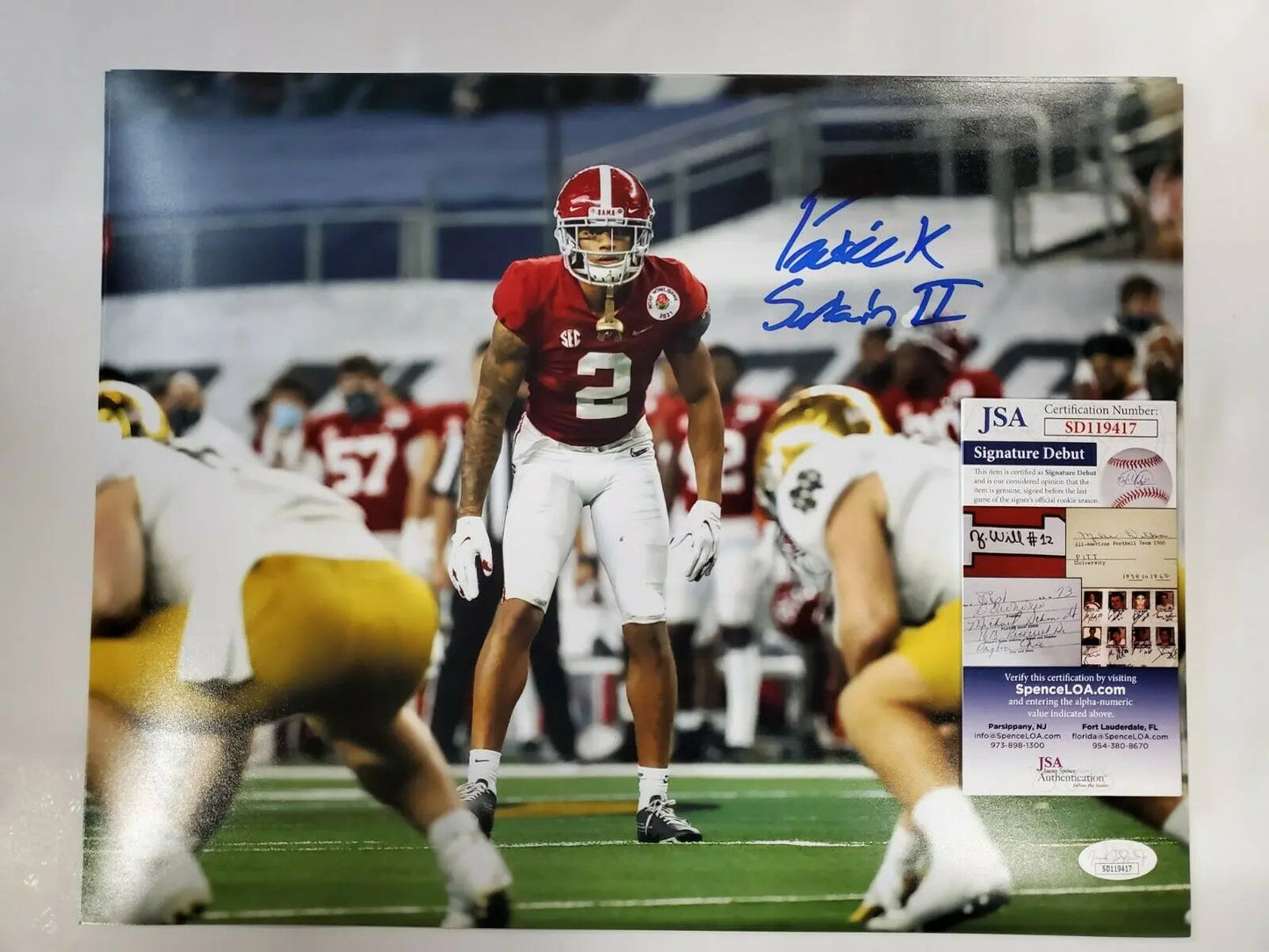 MVP Authentics Alabama Crimson Tide Patrick Surtain Ii Autographed 11X14 Photo Jsa Coa 89.10 sports jersey framing , jersey framing
