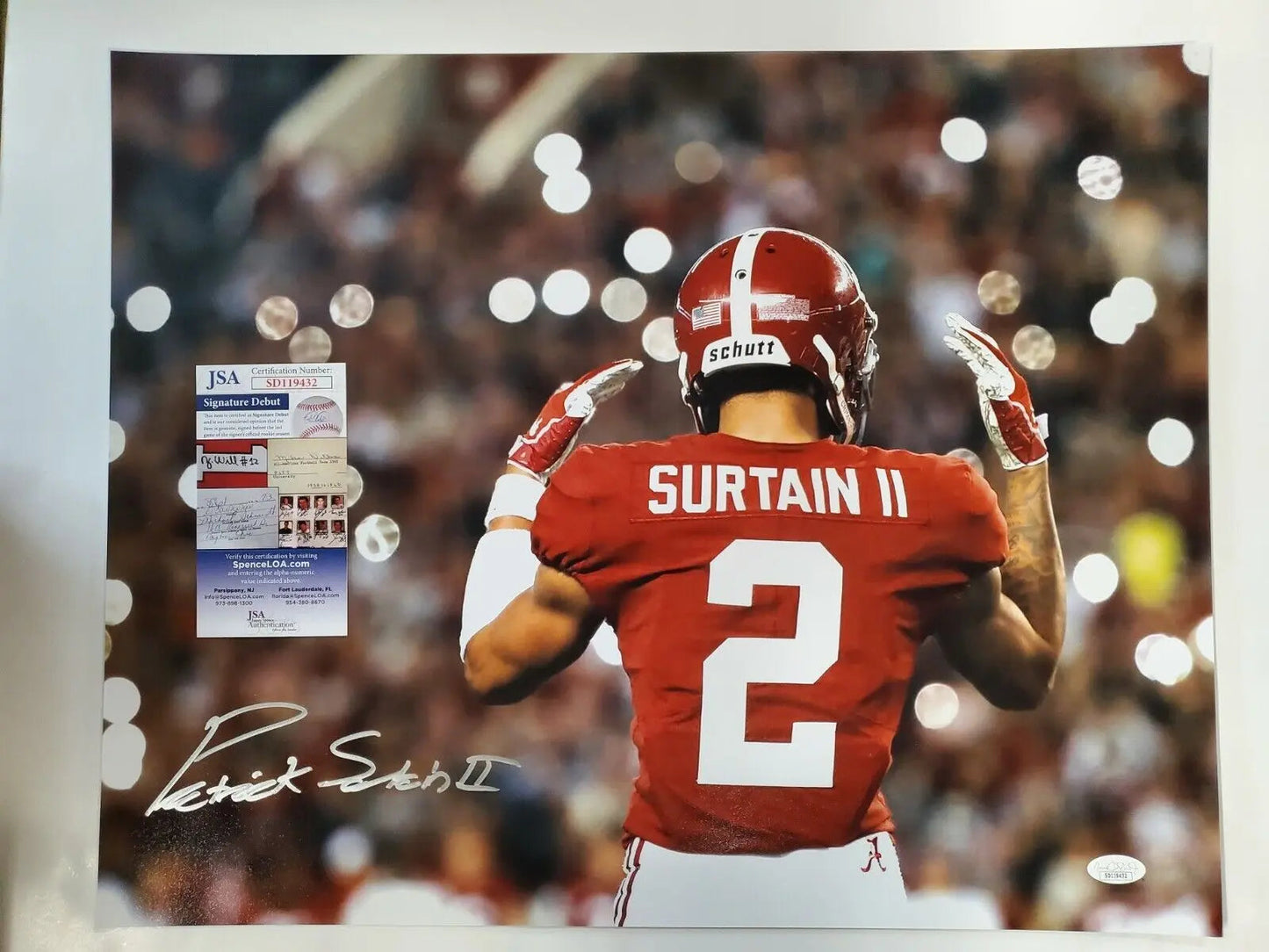 MVP Authentics Alabama Crimson Tide Patrick Surtain Ii Autographed 16X20 Photo Jsa Coa 107.10 sports jersey framing , jersey framing