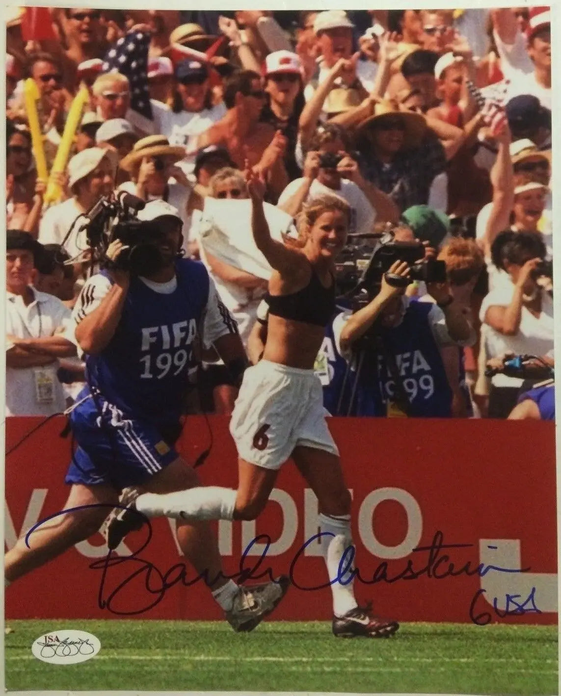 MVP Authentics Brandi Chastain Autographed Signed Usa Soccer 8X10 Photo Jsa Soa 45 sports jersey framing , jersey framing