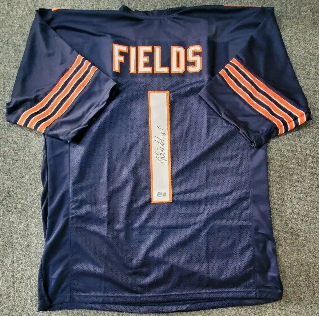 Justin Fields framed autographed blue jersey