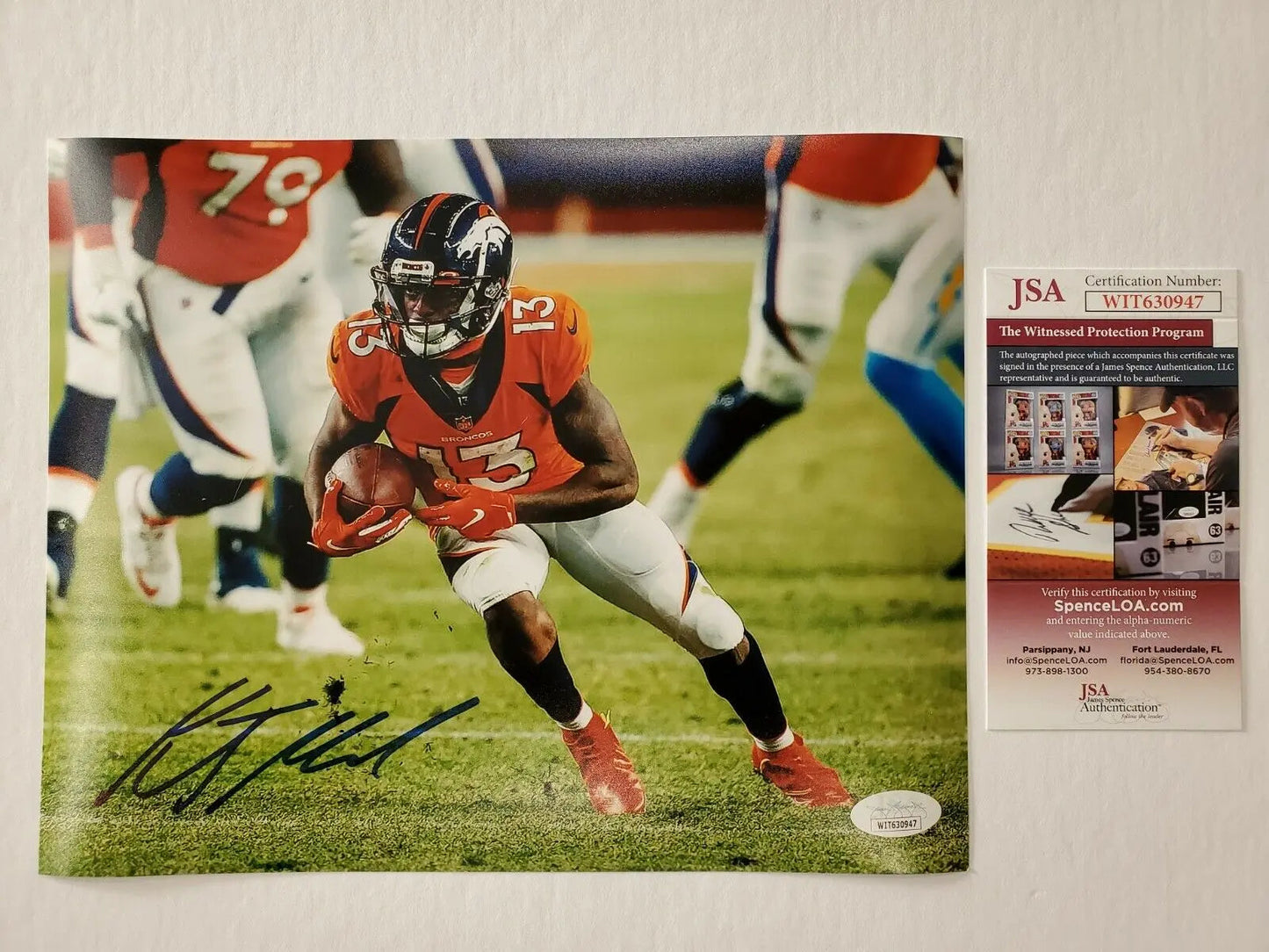 MVP Authentics Denver Broncos Kj Hamler Autographed Signed 8X10 Photo Jsa Coa 53.10 sports jersey framing , jersey framing