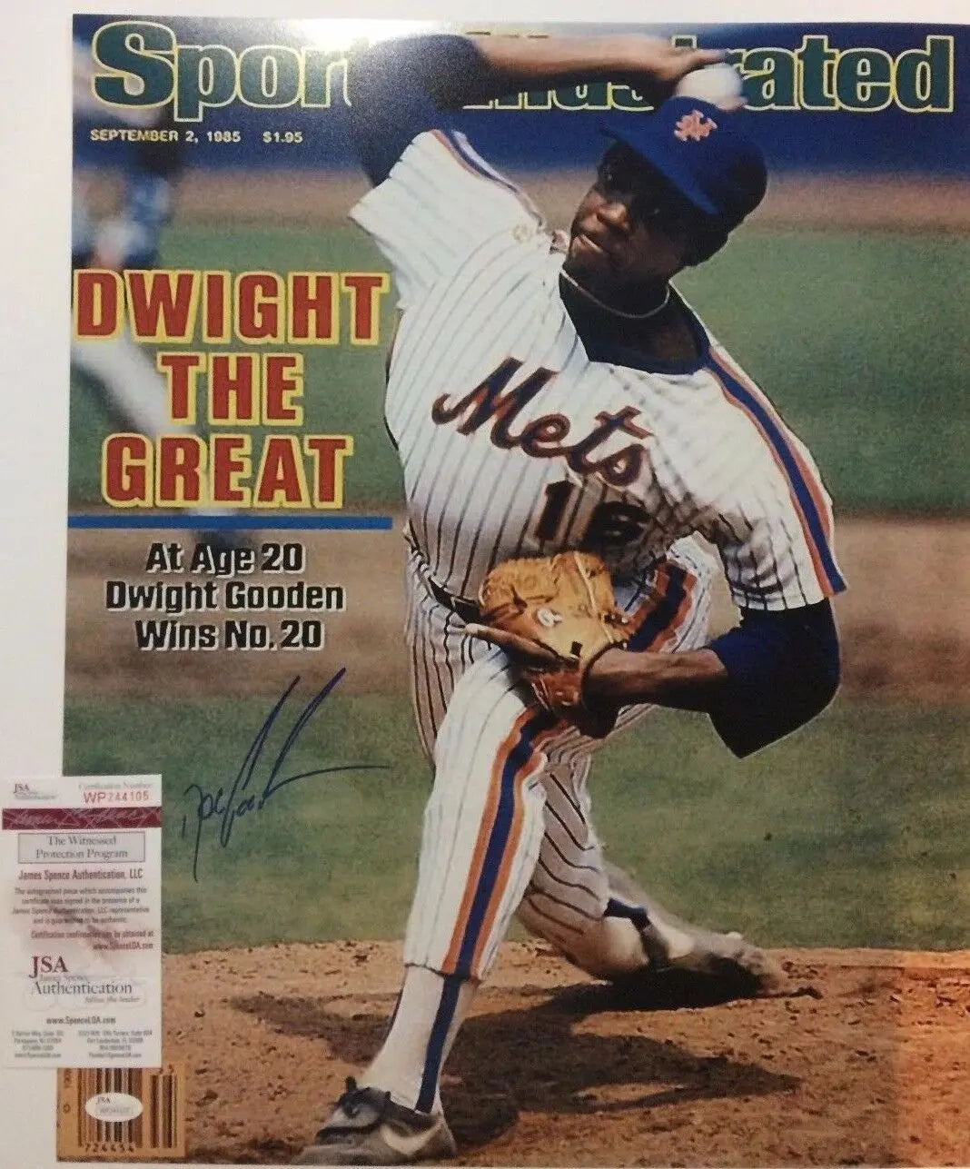 MVP Authentics Dwight Gooden Autographed Signed N.Y. Mets S.I. 16X20 Photo Jsa Coa 72 sports jersey framing , jersey framing