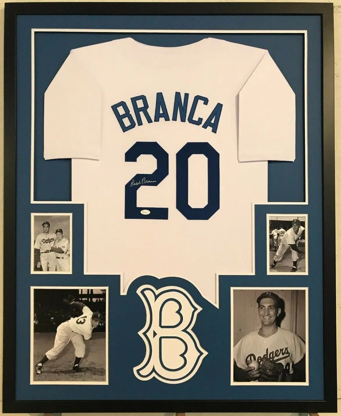 Framed Ralph Branca Autographed Signed Brooklyn Dodgers Jersey Jsa