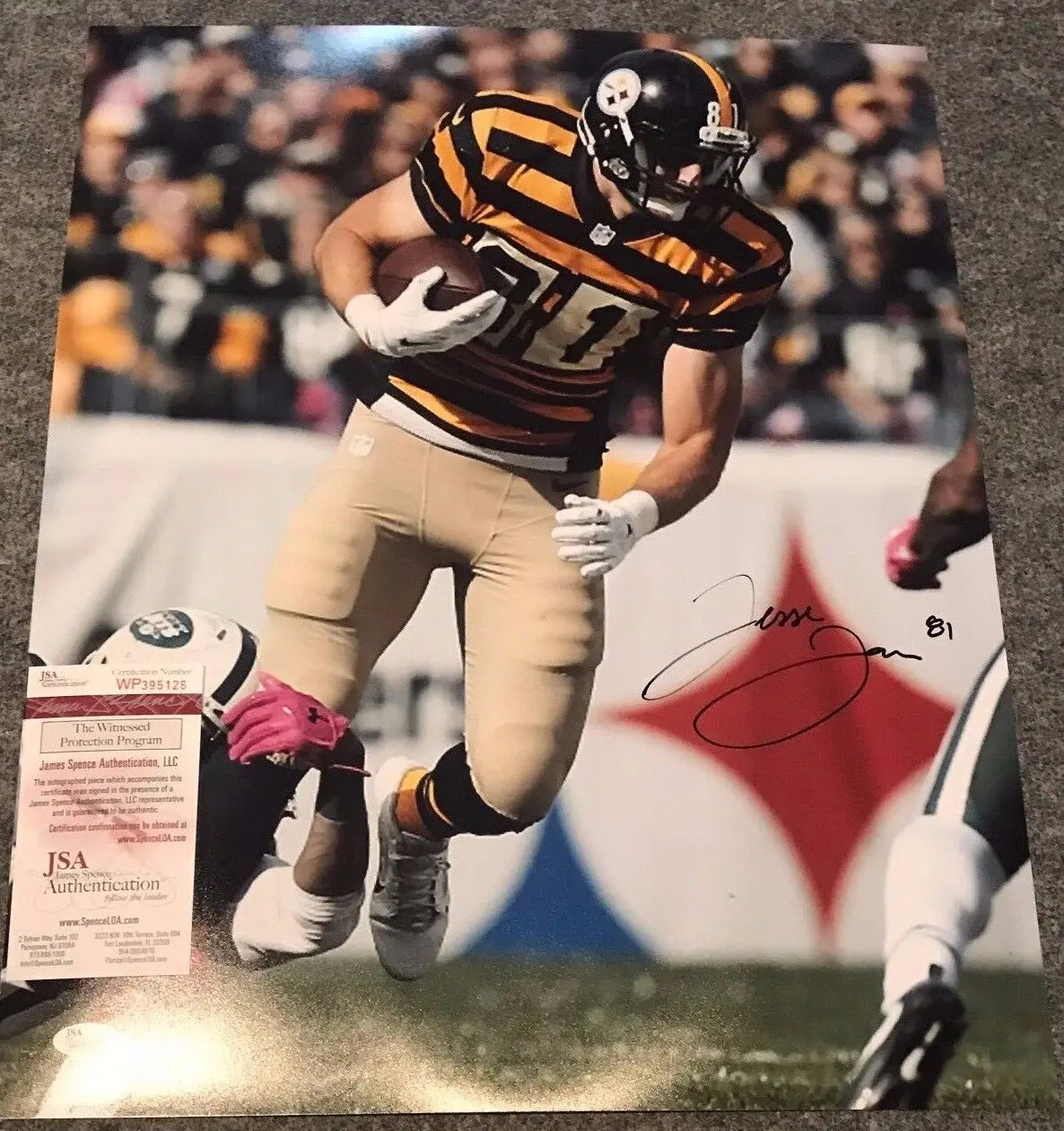 MVP Authentics Jesse James Autographed Signed Pittsburgh Steelers 16X20 Photo Jsa Coa 90 sports jersey framing , jersey framing
