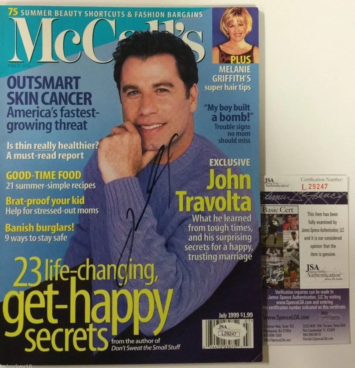 MVP Authentics John Travolta Autographed Signed Magazine Jsa Coa 90 sports jersey framing , jersey framing