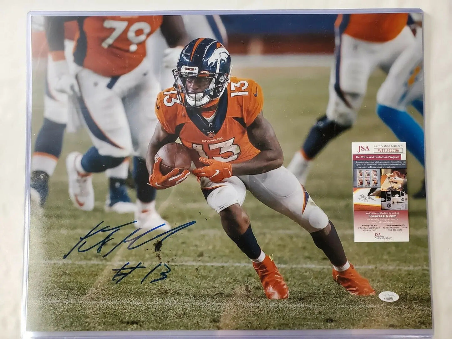 MVP Authentics KJ HAMLER AUTOGRAPHED SIGNED DENVER BRONCOS 16x20 PHOTO JSA COA 89.10 sports jersey framing , jersey framing