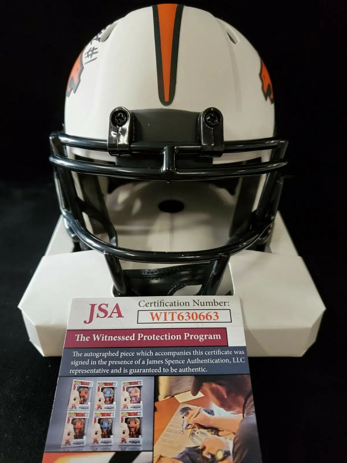 MVP Authentics Kj Hamler Autographed Black Signed Denver Broncos Lunar Mini Helmet Jsa Coa 134.10 sports jersey framing , jersey framing