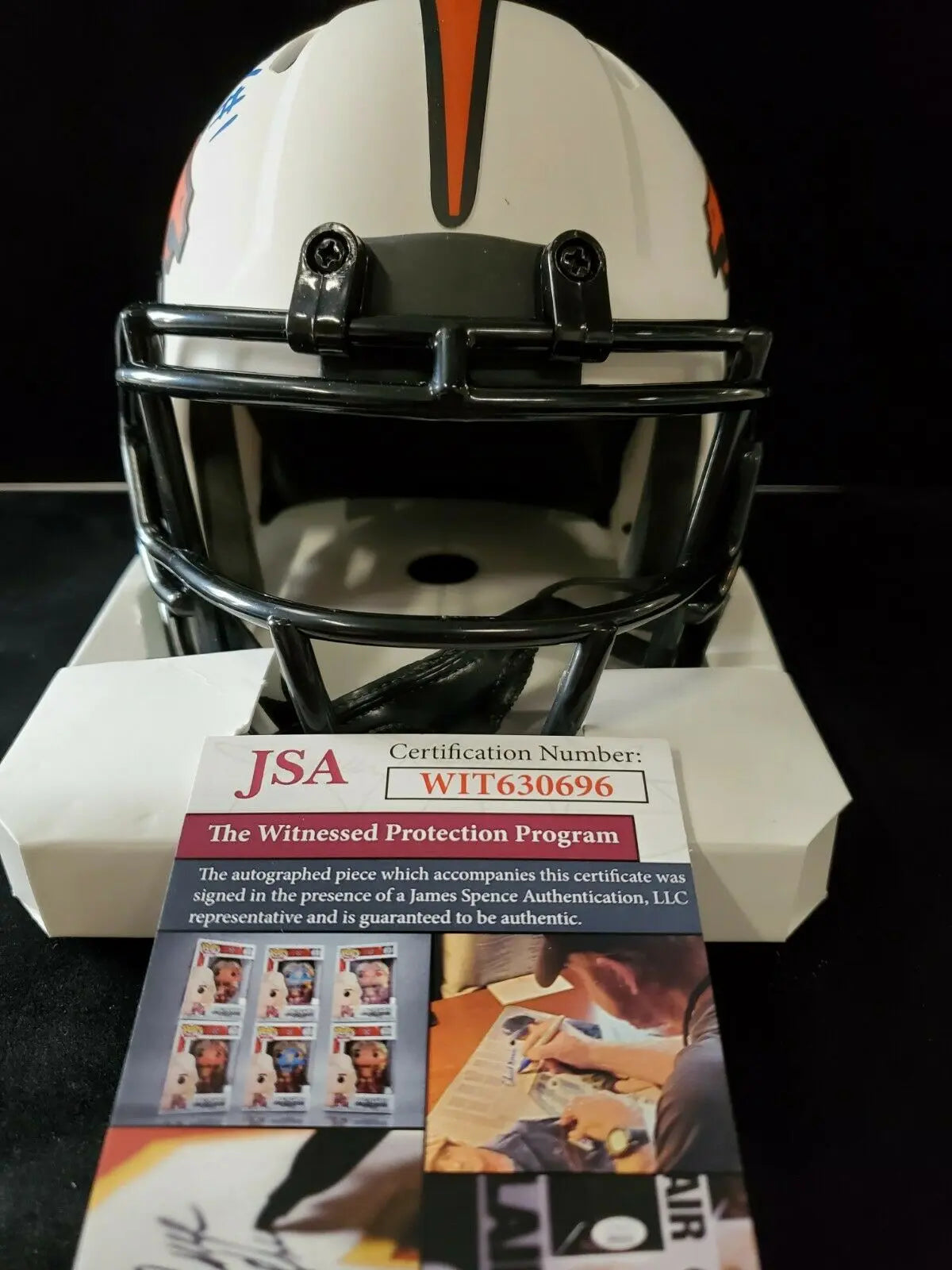 MVP Authentics Kj Hamler Autographed Blue Signed Denver Broncos Lunar Mini Helmet Jsa Coa 134.10 sports jersey framing , jersey framing