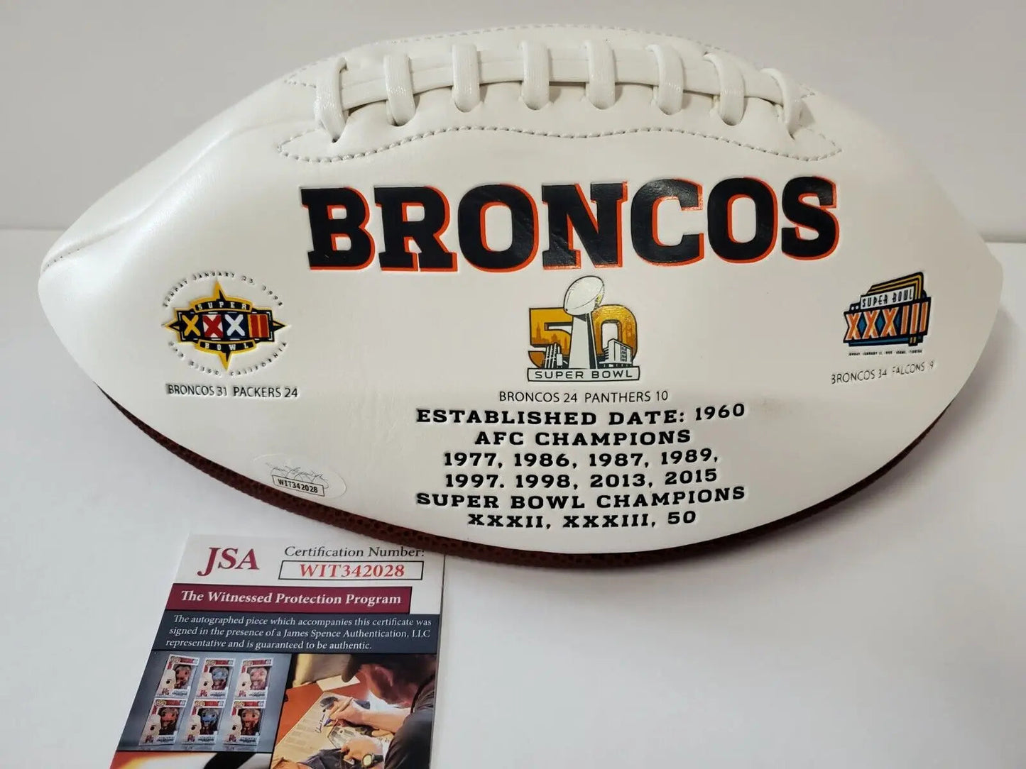 MVP Authentics Kj Hamler Autographed Signed Denver Broncos Logo Football Jsa Coa 116.10 sports jersey framing , jersey framing