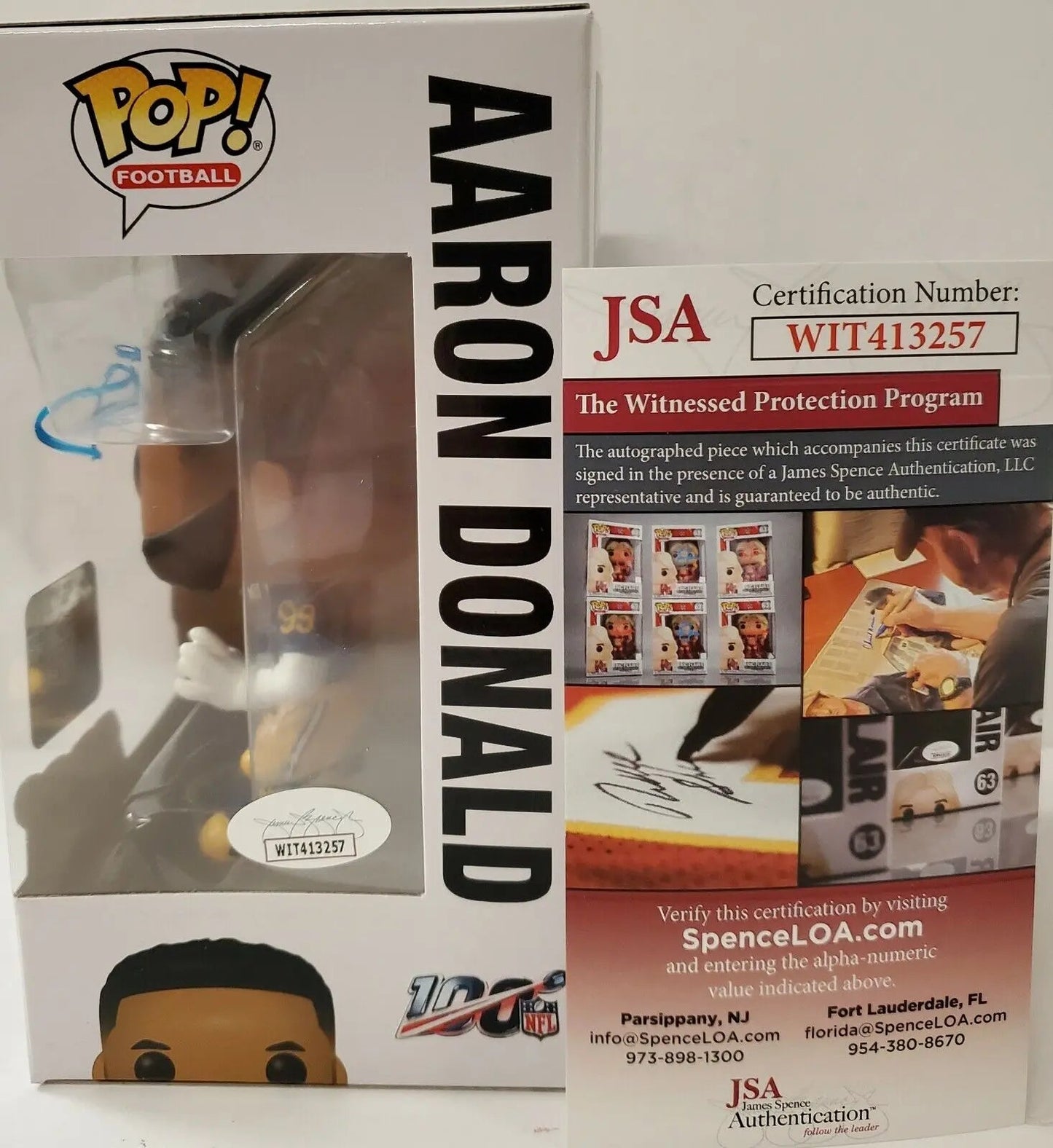 Funko Pop Los Angeles Rams Aaron Donald Autographed Funko Pop Jsa Coa Blue Signature 179.10 sports jersey framing , jersey framing