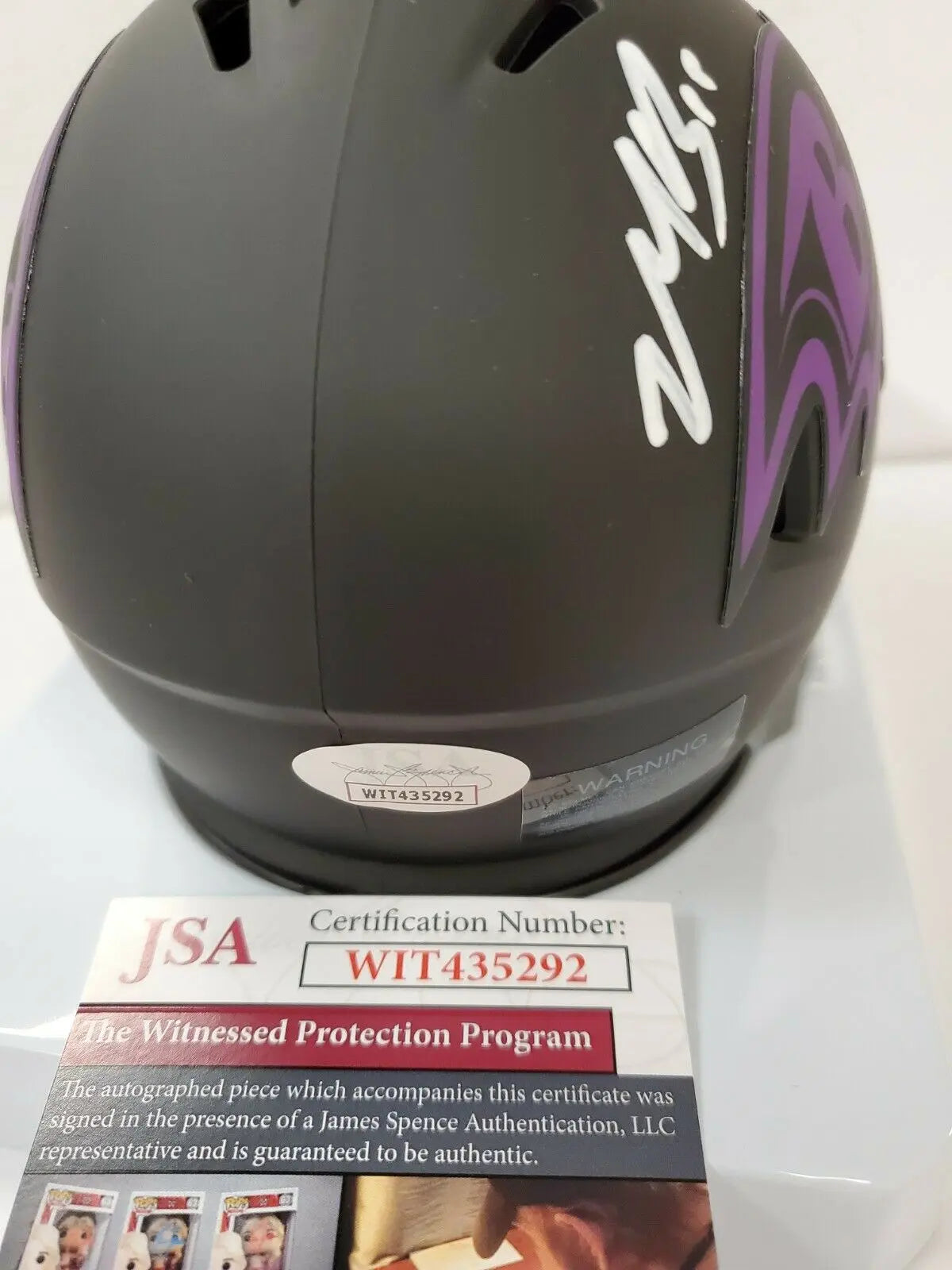 MVP Authentics Marquise Brown Autographed Signed Baltimore Ravens Eclipse Mini Helmet Jsa Coa 152.10 sports jersey framing , jersey framing