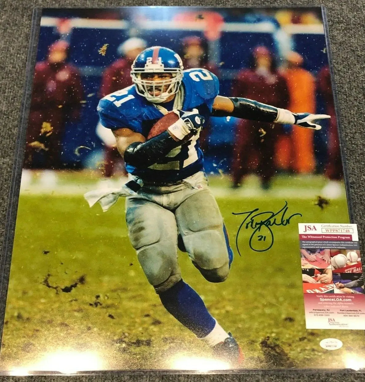 MVP Authentics New York Giants Tiki Barber Autographed Signed 16X20 Photo Jsa Coa 89.10 sports jersey framing , jersey framing
