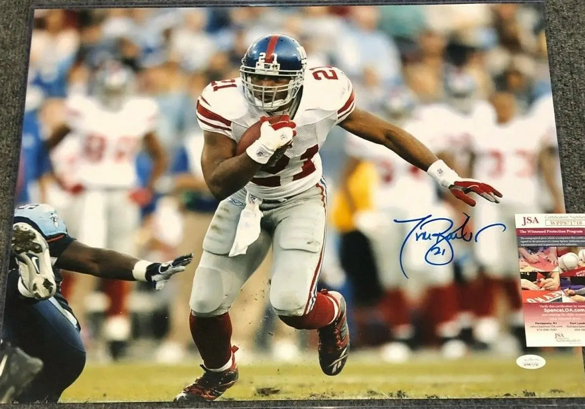 MVP Authentics New York Giants Tiki Barber Autographed Signed 16X20 Photo Jsa Coa 89.10 sports jersey framing , jersey framing