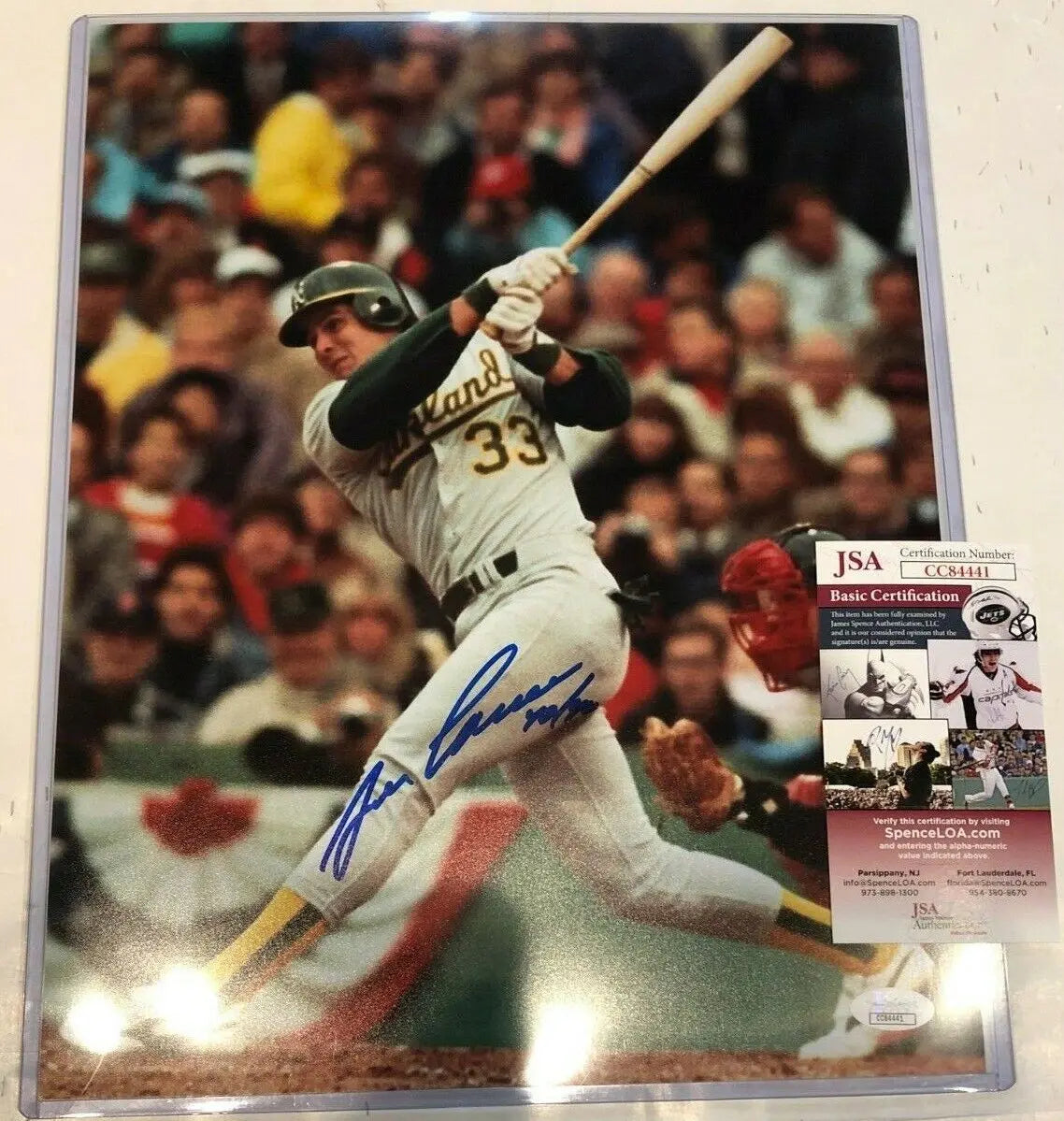 MVP Authentics Oakland A's Jose Canseco Autographed Signed Inscribed 11X14 Photo Jsa Coa 45 sports jersey framing , jersey framing