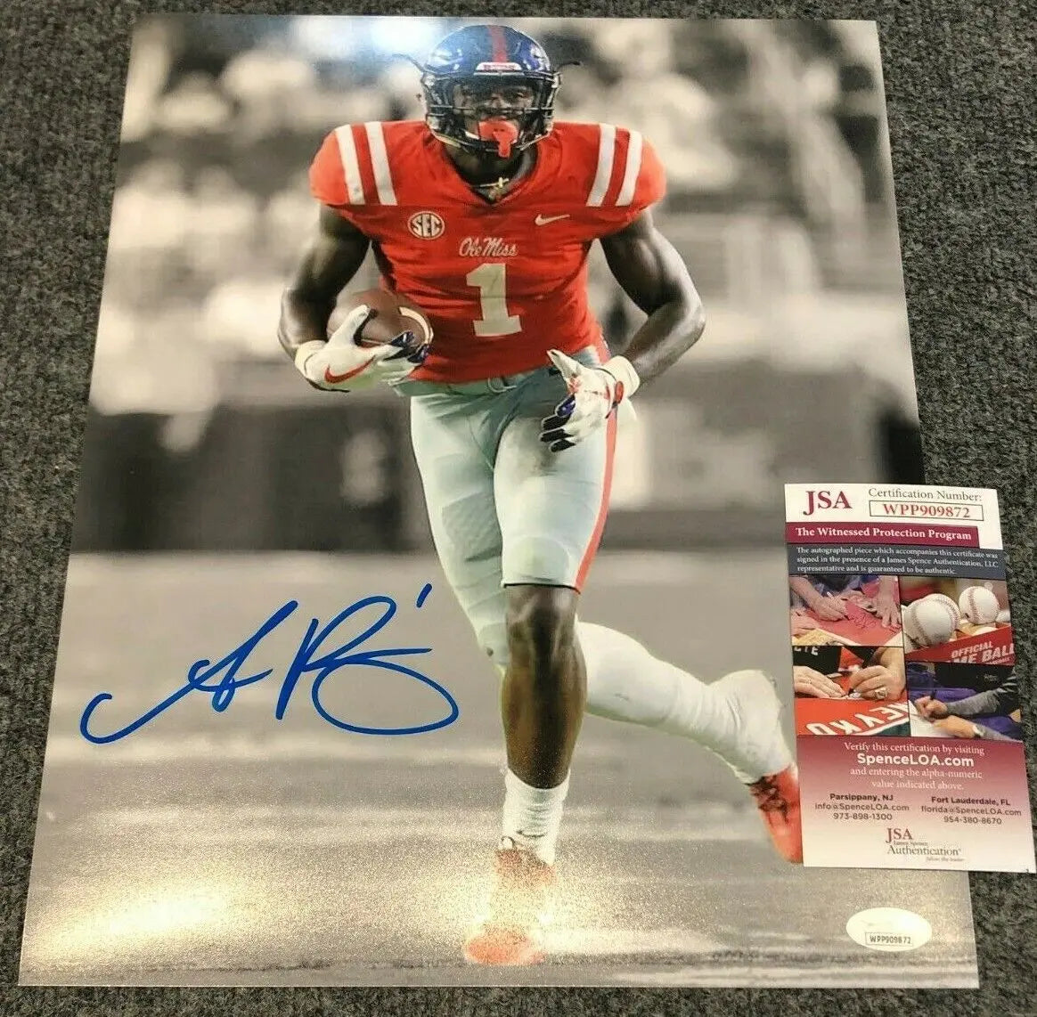 MVP Authentics Ole Miss Rebels Aj Brown Autographed Signed 11X14 Photo Jsa Coa 89.10 sports jersey framing , jersey framing
