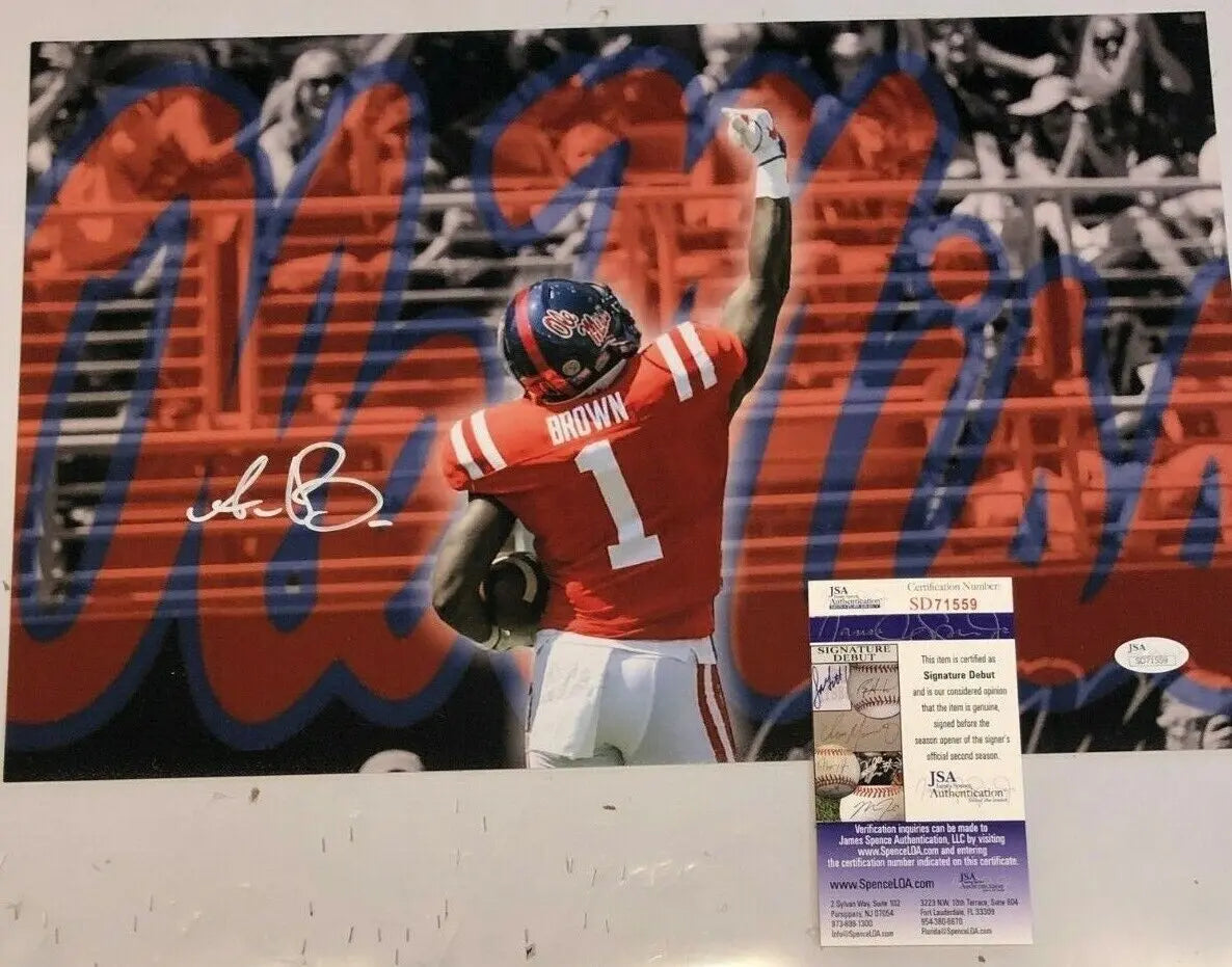 MVP Authentics Ole Miss Rebels Aj Brown Autographed Signed 11X17 Photo Jsa Coa 89.10 sports jersey framing , jersey framing