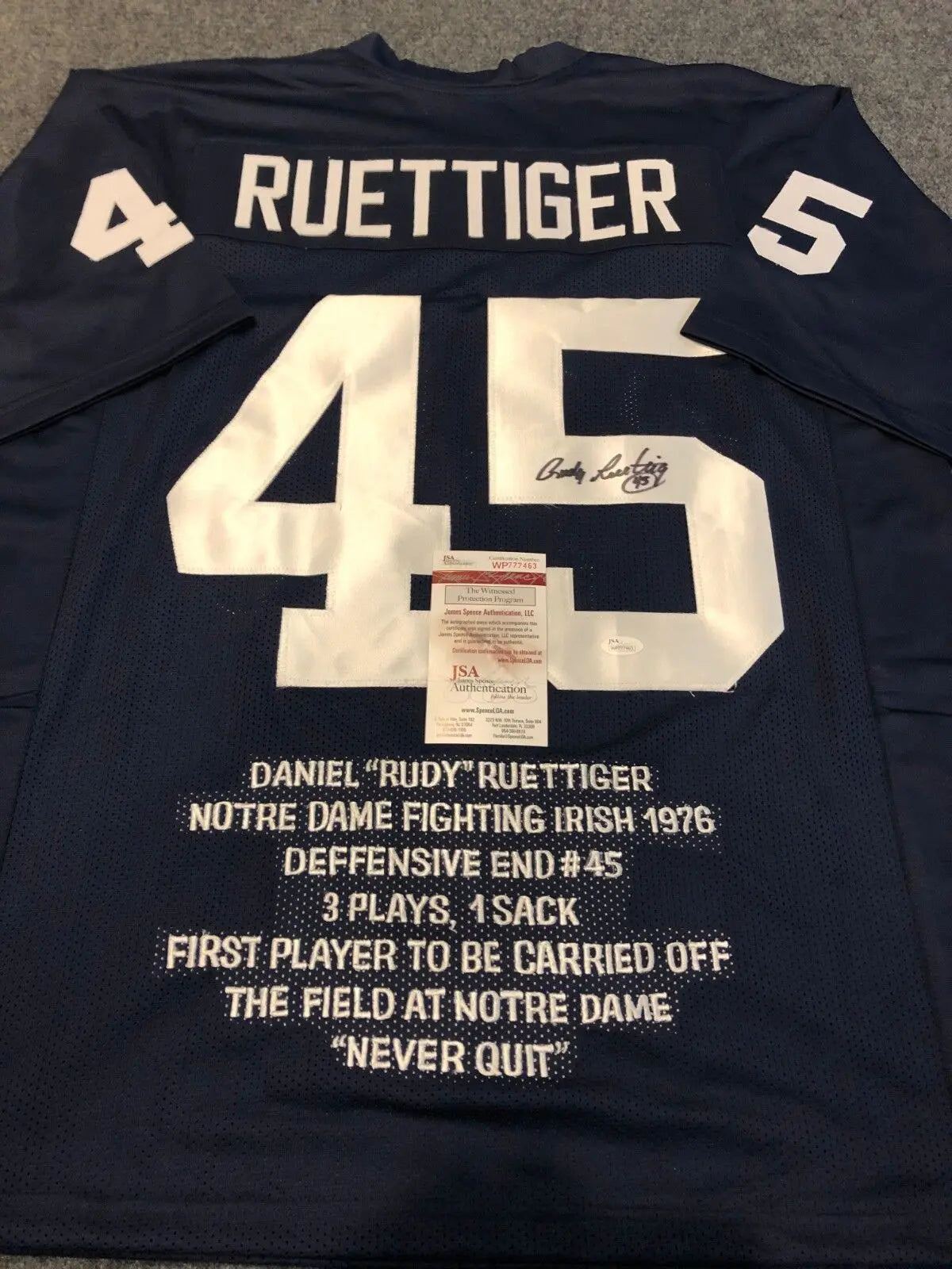 rudy signed jersey