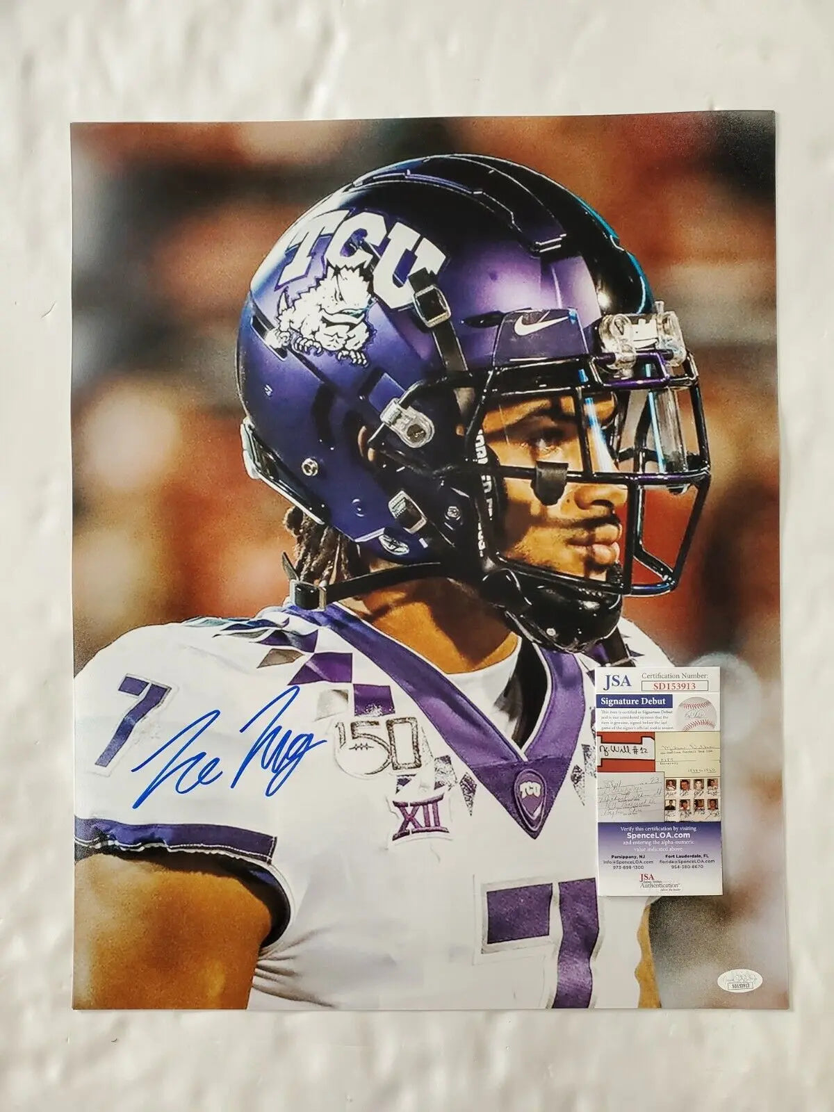MVP Authentics Tcu Horned Frogs Tre'von Moehrig Autographed Signed 16X20 Photo Jsa Coa 89.10 sports jersey framing , jersey framing