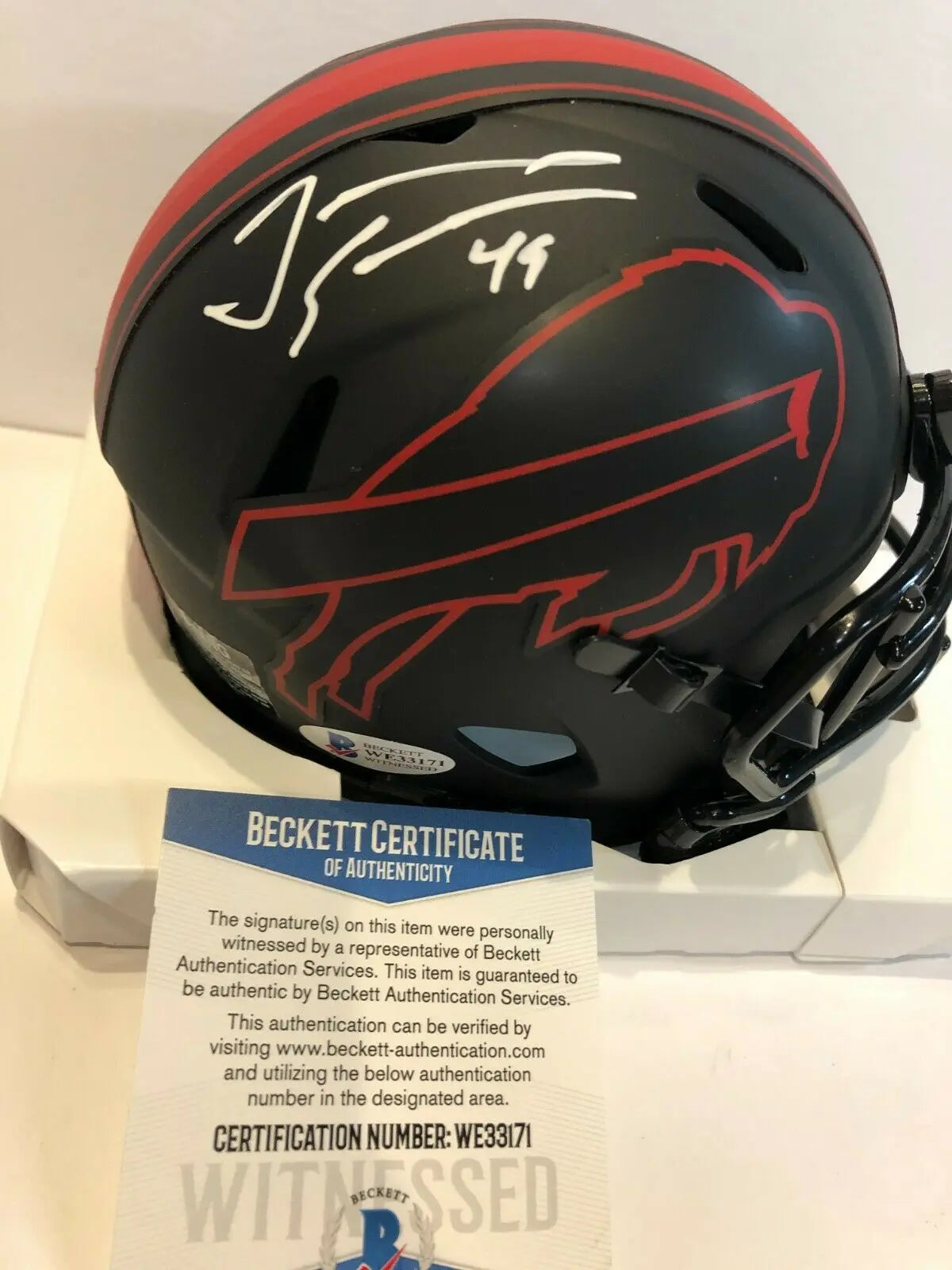 MVP Authentics Tremaine Edmunds Signed Buffalo Bills Eclipse Mini Helmet Beckett Coa 134.10 sports jersey framing , jersey framing