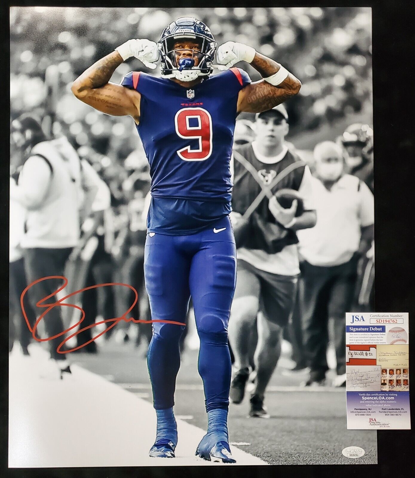 MVP Authentics Houston Texans Brevin Jordan Autographed Signed 16X20 Photo Jsa Coa 81 sports jersey framing , jersey framing